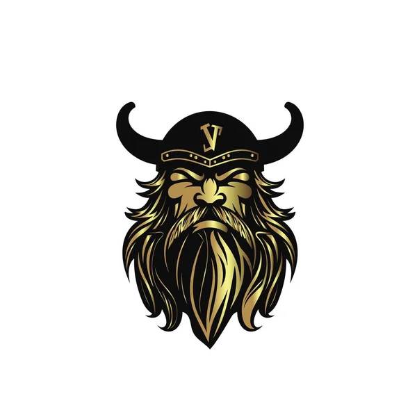 Золотой Логотип Воина Викинга Рогатым Шлемом — стоковый вектор