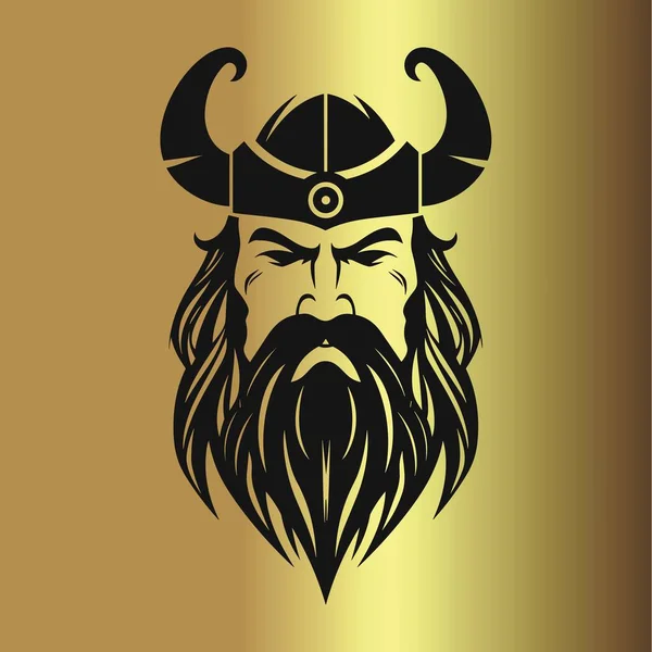 Черный Шлем Викинга Борода Золотом Фоне — стоковый вектор