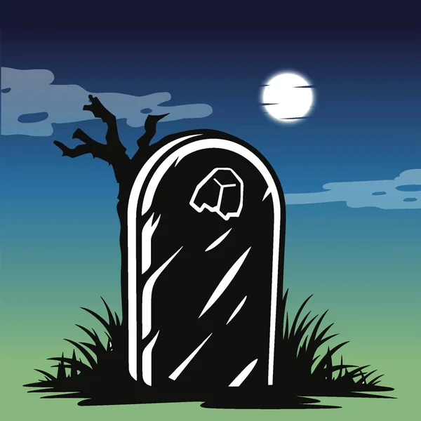 Cena Assustadora Cemitério Com Lua Cheia Árvore — Vetor de Stock