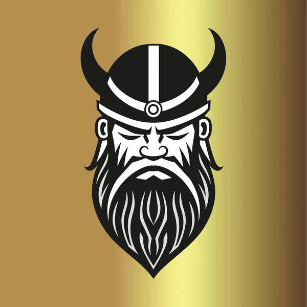 Голова Викинга Шлемом Рогами Золотом Фоне — стоковый вектор