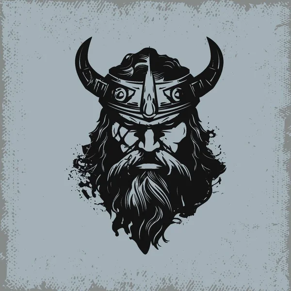 Viking Krigare Huvud Med Hjälm Och Skägg Illustration — Stock vektor