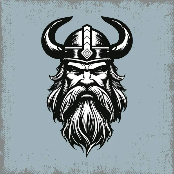 Viking Krijger Hoofd Met Gehoornde Helm Illustratie — Stockvector