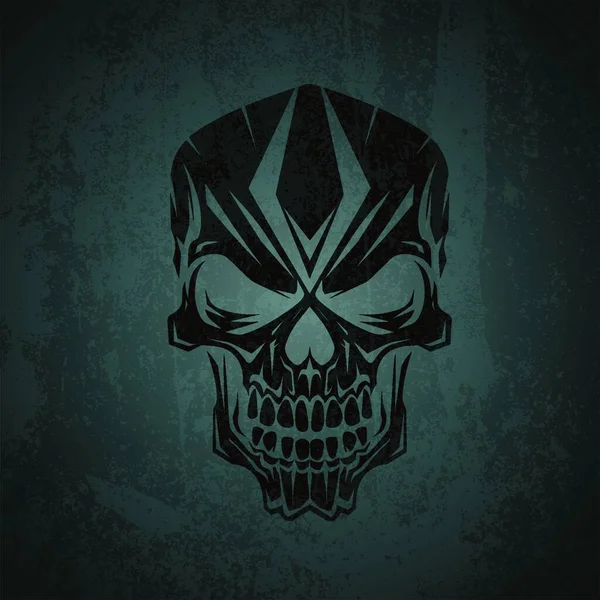 Cráneo Grunge Con Diseño Geométrico Sobre Fondo Azul — Vector de stock