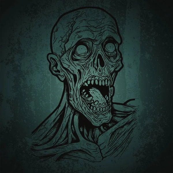 Illustration Screaming Skull Dark Blue Green Background — Stock Vector