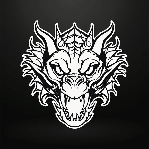 Illustration Tête Dragon Blanc Sur Fond Noir — Image vectorielle
