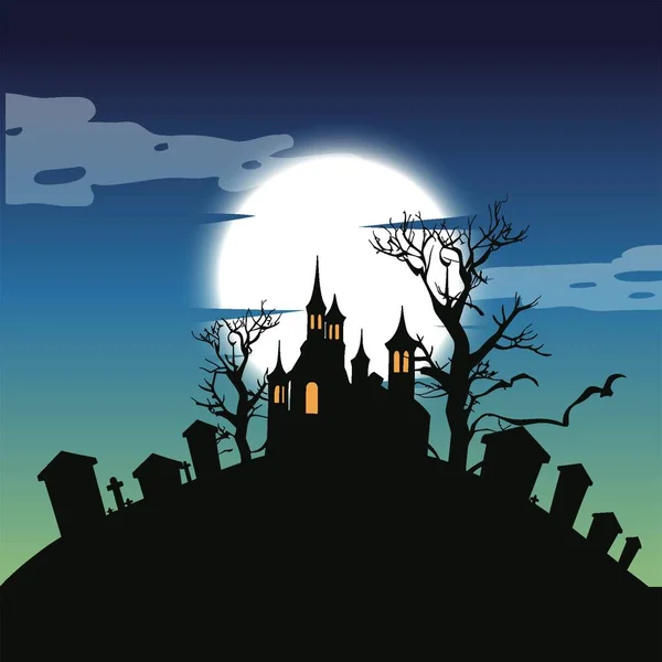 Moonlit Castle Horror Spooky Illustration — Vetor de Stock