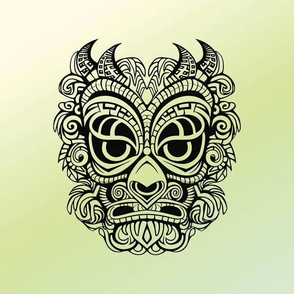Gehoornde Tribal Mask Groen Verloop — Stockvector