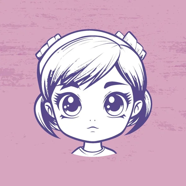 Anime Lány Nagy Szemű Twin Zsemle — Stock Vector