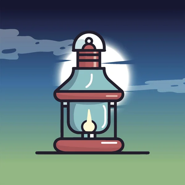 Lanterne Vintage Casting Lumière Chaude Sous Ciel Étoilé — Image vectorielle