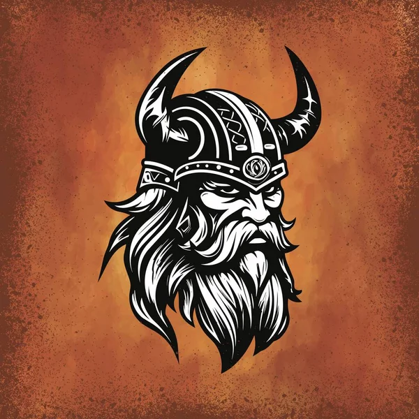 Turuncu Grunge 'da Boynuzlu Miğferli Viking Savaşçısı