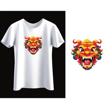 Beyaz tişörtte renkli Çin Ejderhası Tasarımı