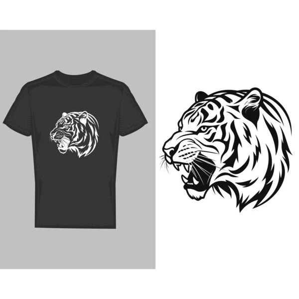 Diseño Gráfico Audaz Cabeza Del Tigre Camiseta Negra — Vector de stock