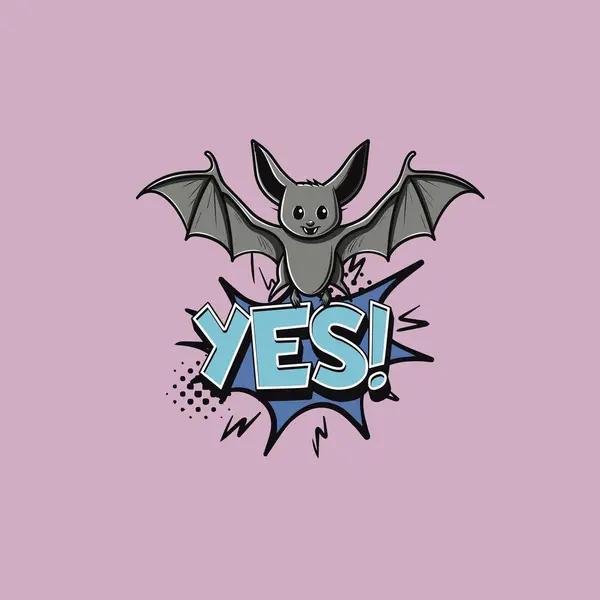 Morcego Cinzento Alegre Exclamando Sim Estilo Cômico — Vetor de Stock