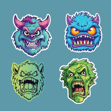 Dört Çizgi Film Canavarı Mavi Yüzlü