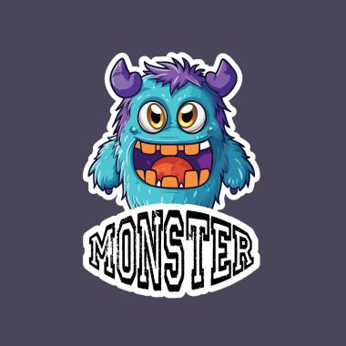 Boynuzları ve keskin dişleri olan sevimli mavi canavar.