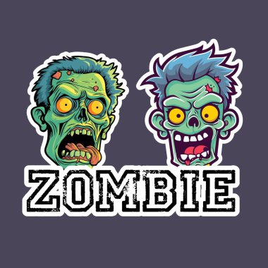 Zombi Çıkartması Seti ve İki Çizgi Roman Zombi Kafası