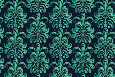 Teal ve Siyah Damask Girdaplı Duvar Kağıdı