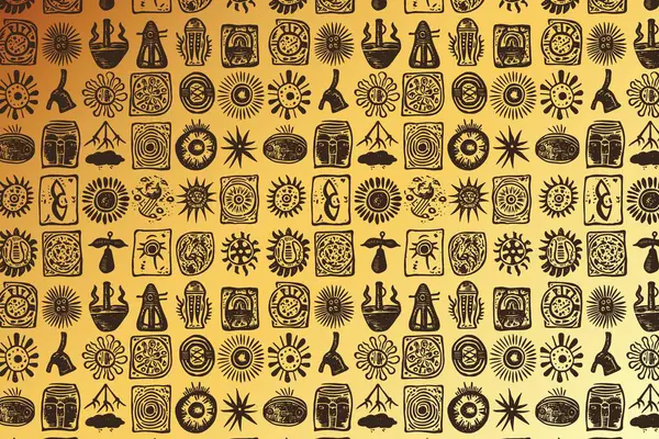 Een Oud Egyptisch Hiërogliefenpatroon Een Gele Achtergrond — Stockvector