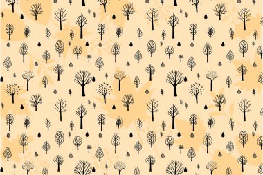 Otomatik Sarı Arkaplanda Siyah ve Beyaz Ağaçların Düzeni