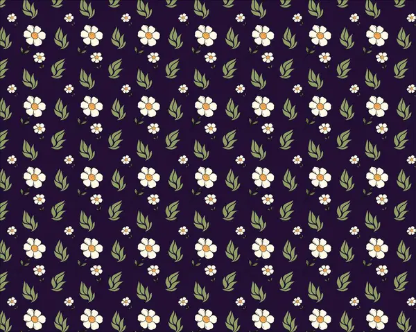Flowers with Yellow Centers and Green Leaves on Dark Purple Background