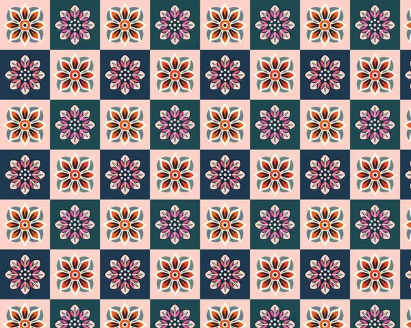 Γεωμετρικό Ροζ Και Μπλε Floral Πλακιδίων Μοτίβο Φόντο Εικονογράφηση Αρχείου