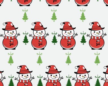 Bir Simetrik Kardan Adam ve Noel Ağaçları Deseni