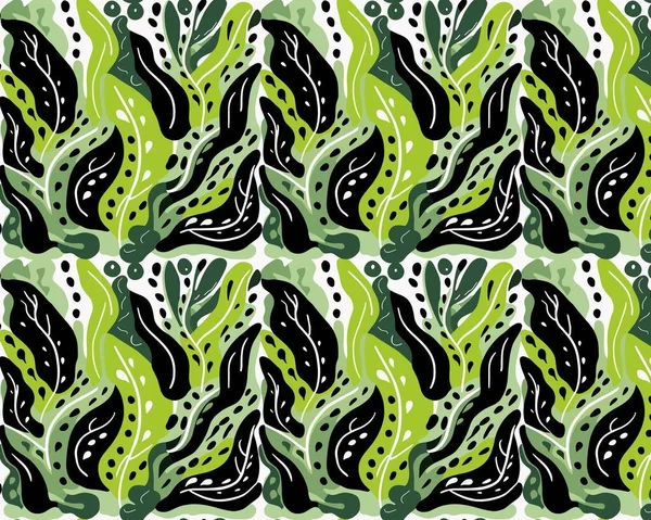 Patrón Diagonal Hojas Abstractas Verdes Negras Sobre Fondo Blanco Ilustración De Stock