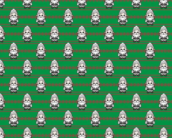 Slavnostní Santa Claus Vzor Zeleném Pozadí Černé Bílé Vektorová Grafika