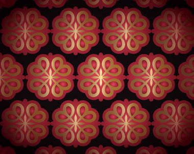 Kırmızı Çiçek Aksanlı Siyah ve Altın Duvar Kağıdı