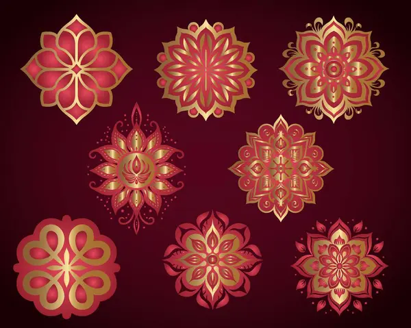Mosaico Marrom Mandalas Vermelhas Douradas Vetores De Bancos De Imagens Sem Royalties