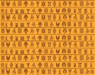 Açık Kahverengi Desenli Antik Mısır Sembolleri ve Hiyeroglifleri