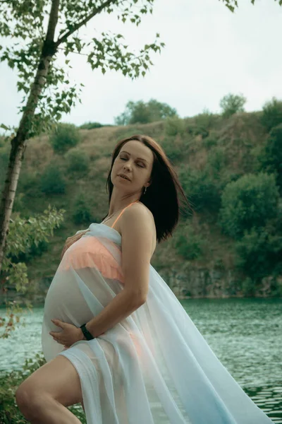 Gravidanza Una Donna Adulta Bella Donna Durante Gestazione Terzo Trimestre — Foto Stock