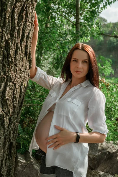 Gravidanza Una Donna Adulta Bella Donna Durante Gestazione Terzo Trimestre — Foto Stock