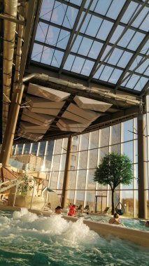 September 24, 2021 Ukraine, Dnipro, public pool. Public swimming complex, water treatments for rest and relaxation.