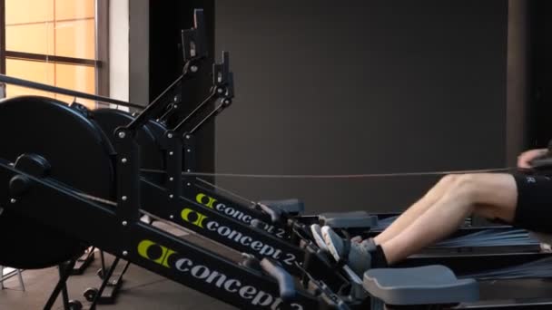 February 2023 Ukraine Dnipro Rowing Machine Firm Concept Man Workout — Video