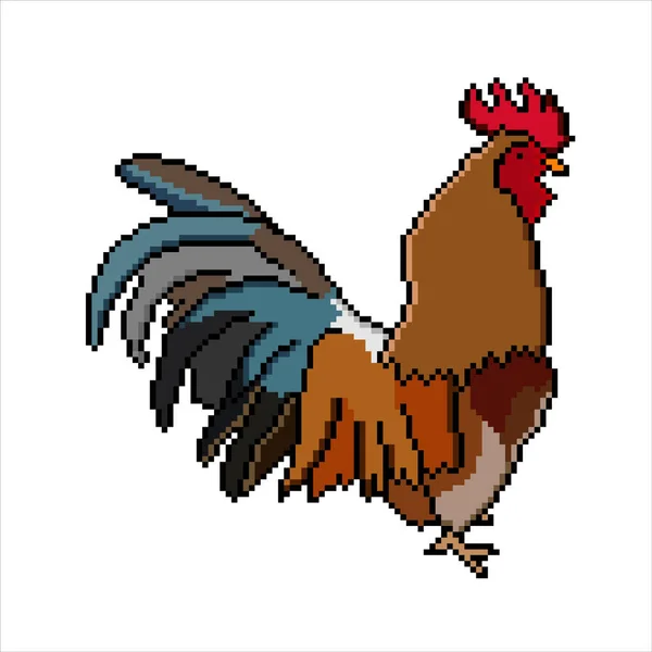 Pixel Art Con Gallo Ilustración Vectorial — Vector de stock