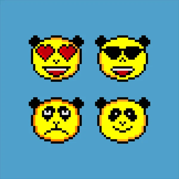 Emoji Panda Head Emoticon Face Icon Pixel Art Vector Illustration — Stock Vector