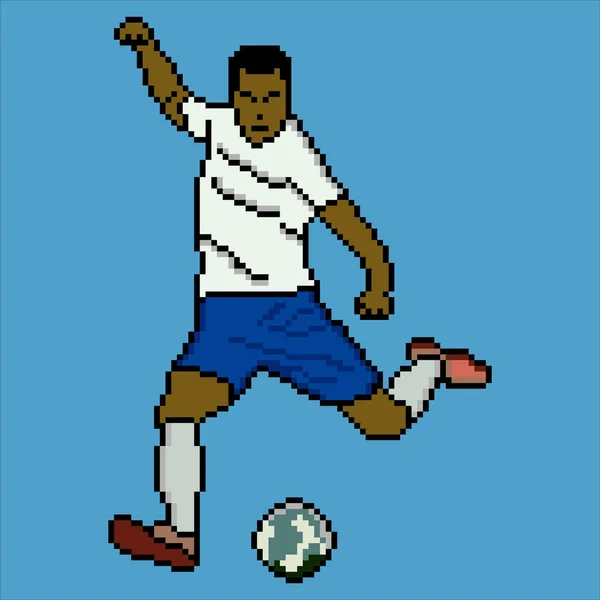 Jogador Futebol Chutando Bola Com Pixel Art Ilustração Vetorial — Vetor de Stock