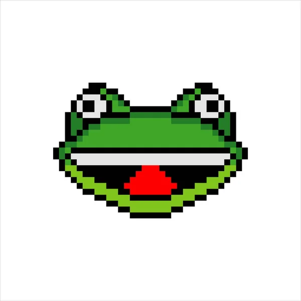 Frog Face Head Pixel Art Vector Illustration — Stock Vector