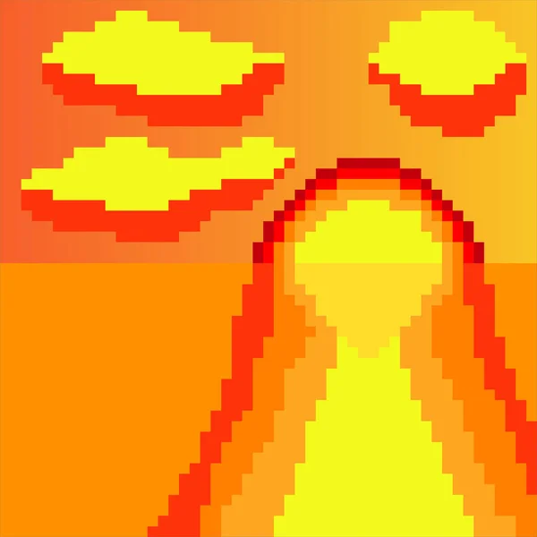 Zonsondergang Het Strand Met Pixel Art Vectorillustratie — Stockvector