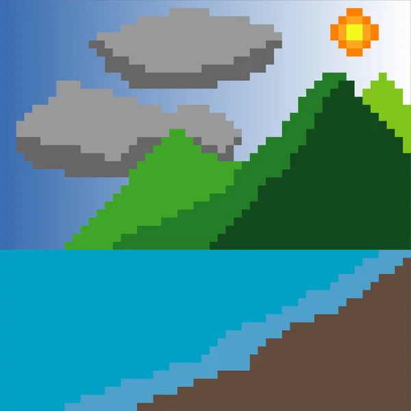 Stranden Med Pixelkonst Vektorillustration — Stock vektor