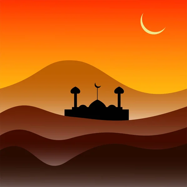 Moschee Silhouette Der Dämmerung Den Bergen — Stockvektor