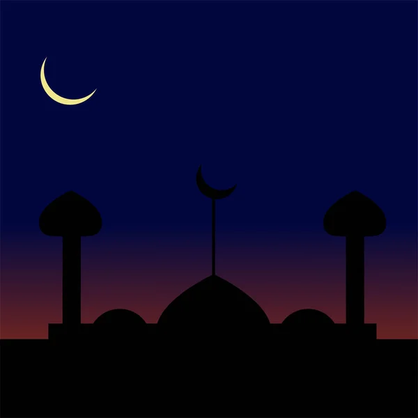 Moskee Koepel Silhouet Donkerblauwe Schemering Hemel — Stockvector
