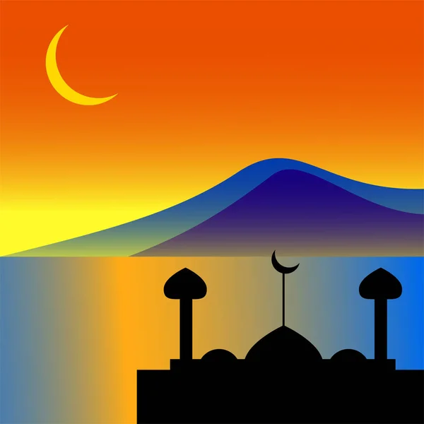 Mezquita Cúpula Silueta Crepúsculo Cielo — Vector de stock