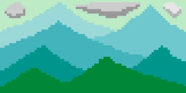 Paysage Montagneux Avec Pixel Art Illustration Vectorielle — Image vectorielle
