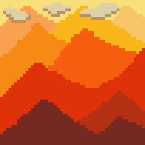 Montañas Paisaje Con Pixel Art Ilustración Vectorial — Archivo Imágenes Vectoriales