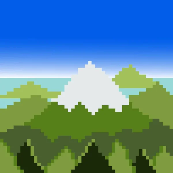 Berg Landskap Med Pixelkonst Vektorillustration — Stock vektor