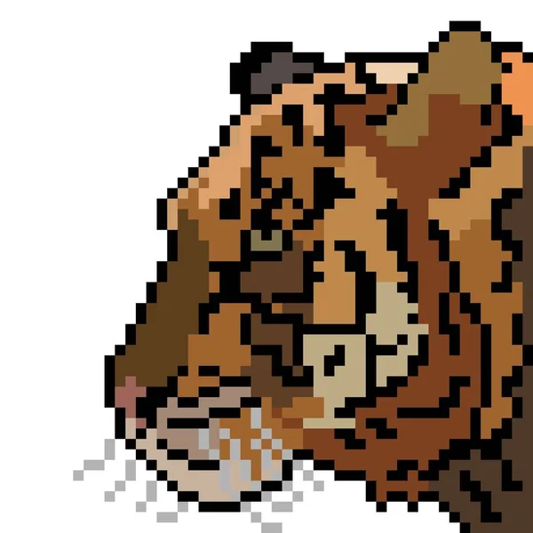 Pixel Τέχνη Κεφάλι Τίγρη Πρόσωπο Εικονογράφηση Διανύσματος — Διανυσματικό Αρχείο