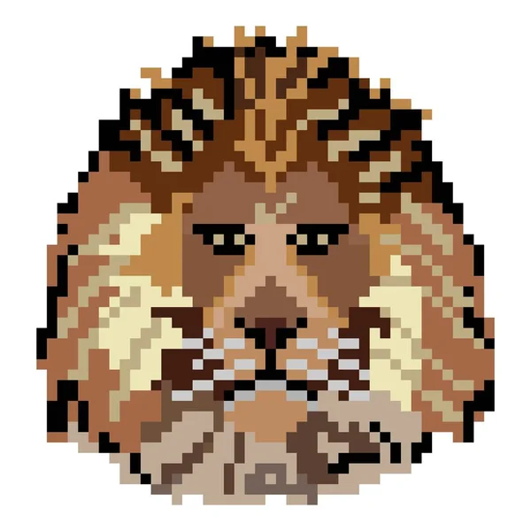 Pixel Τέχνη Κεφάλι Λιονταριού Λευκό Φόντο — Διανυσματικό Αρχείο