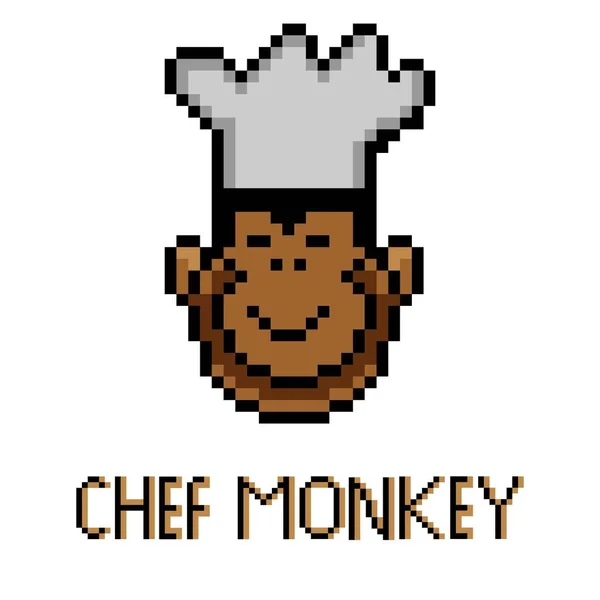 Chef Macaco Com Pixel Arte Fundo Branco —  Vetores de Stock
